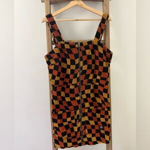 Checkerboard corduroy Dress in Mustard, Rust & Black